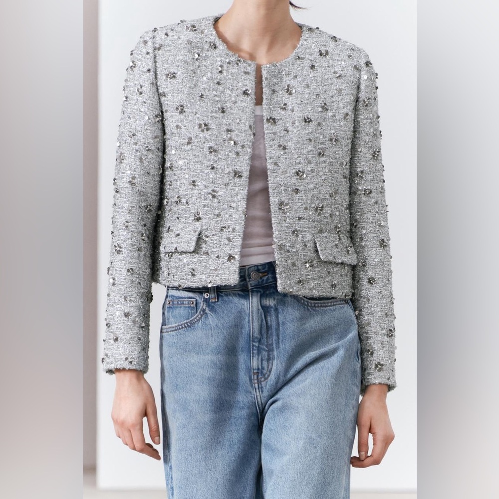 Zara Silver Textured Blazer - Picture 3 of 12
